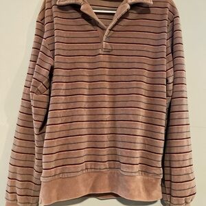 Silver Unicorn Vintage Velour Striped Polo Shirt Size Medium